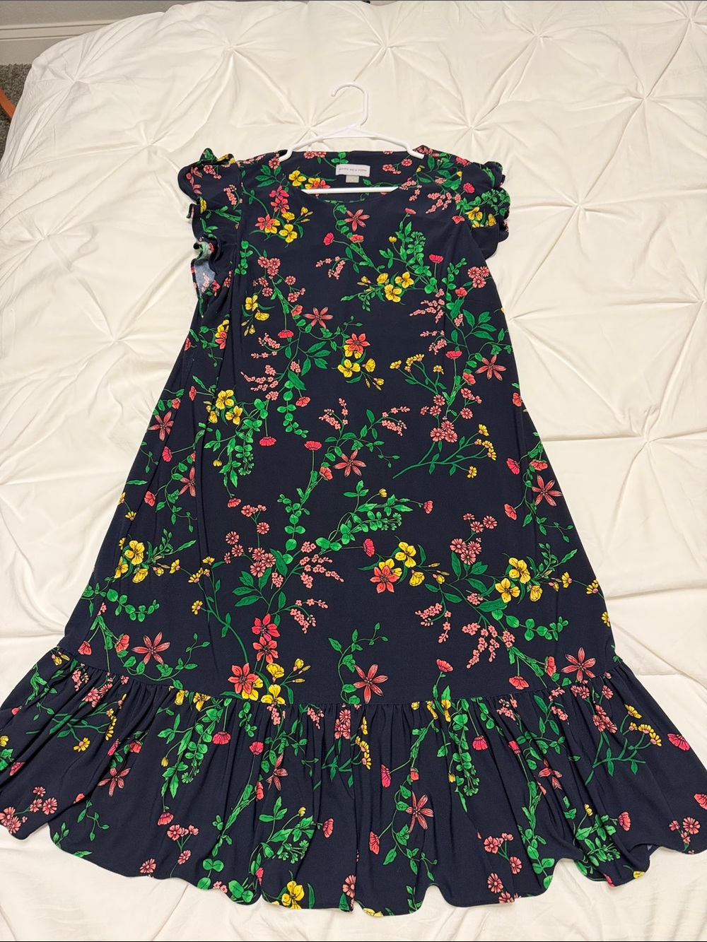 Marc New York Navy Floral Ruffle-Hem Midi Dress